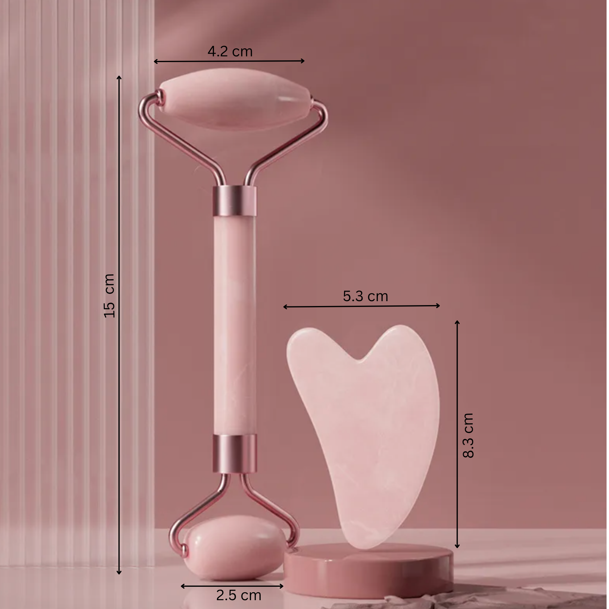 Face Roller & Gua Sha Stone– Pink Crystal