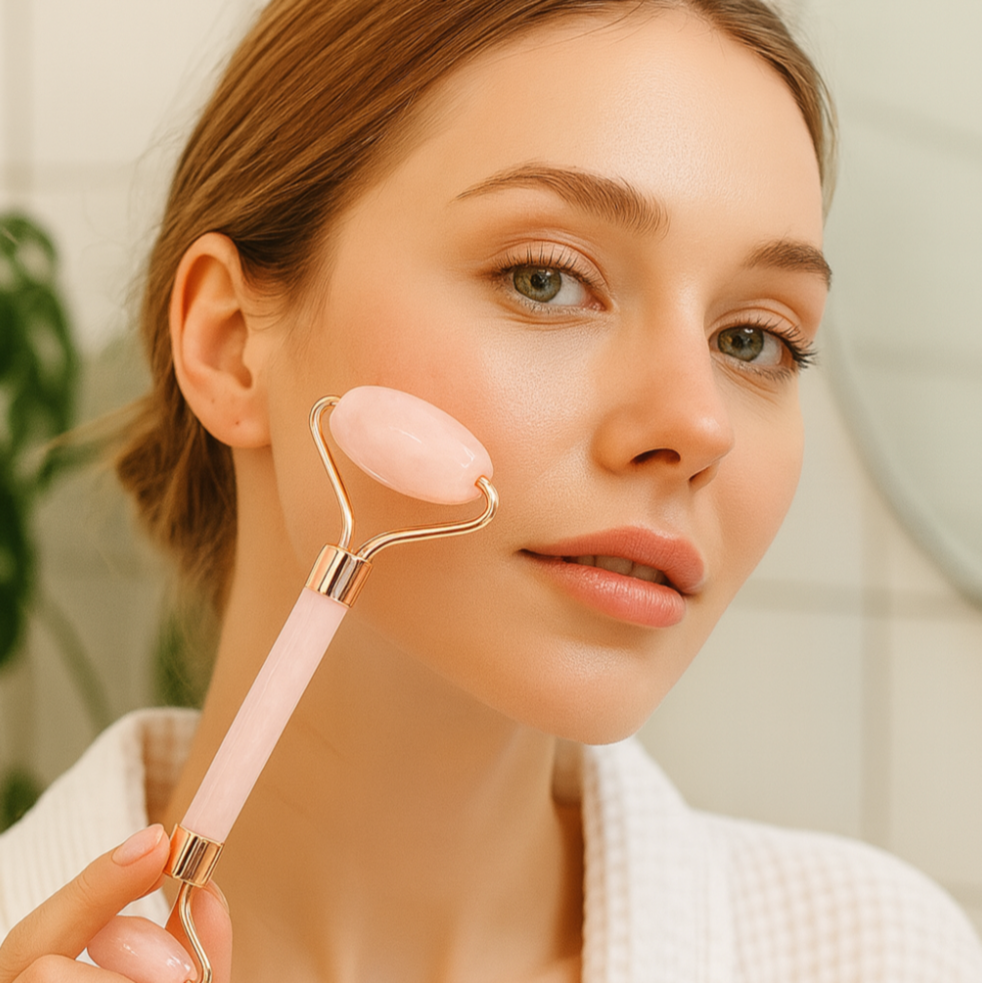 Face Roller & Gua Sha Stone– Pink Crystal