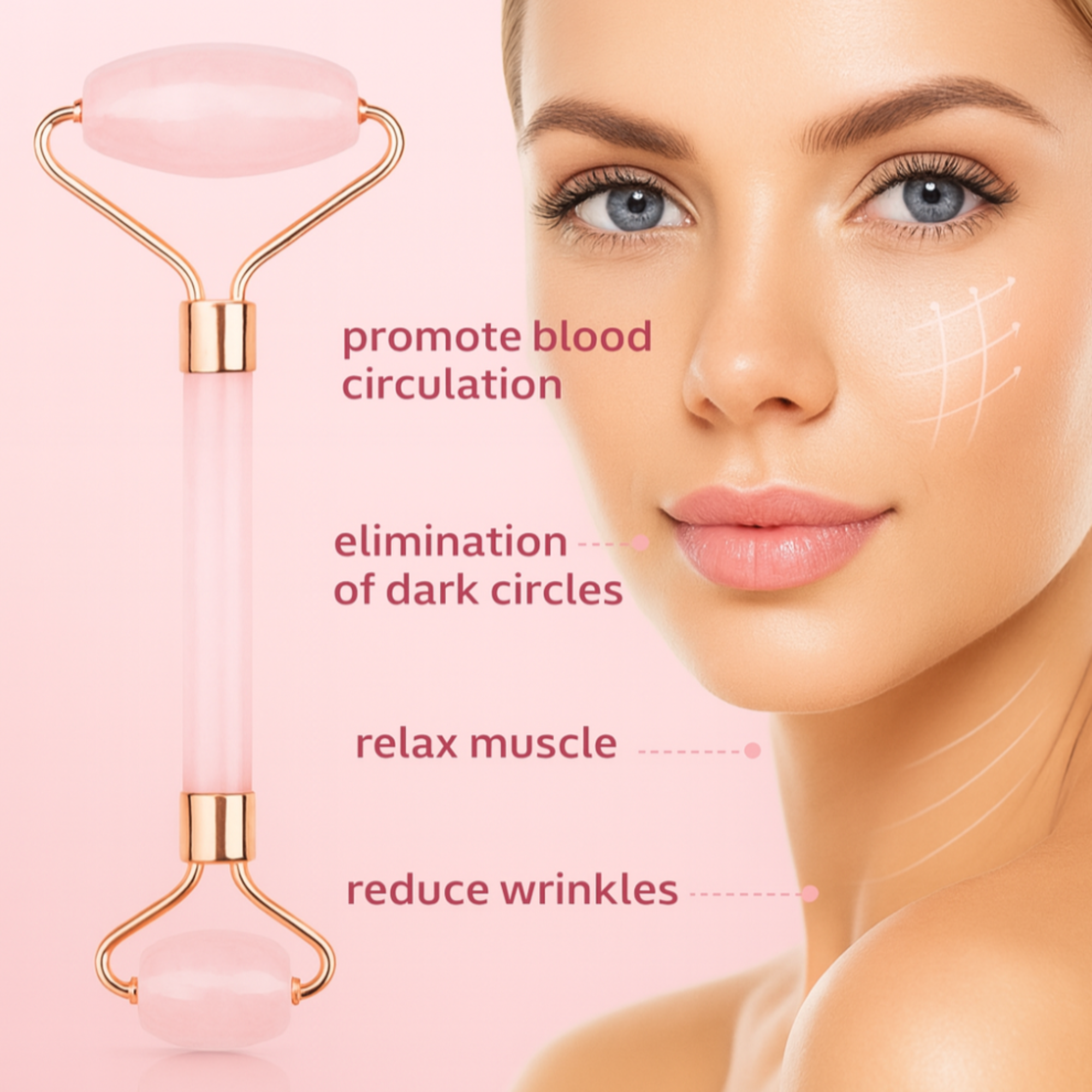 Face Roller & Gua Sha Stone– Pink Crystal